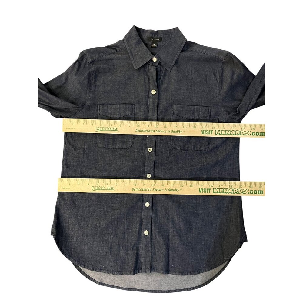 Ann Taylor Denim-Look Blouse Women's 0 Convertible Arms Used - Picture 9 of 11